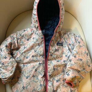 Patagonia Reversible Down Sweater Hoody Pink and Blue Patterned Jacket